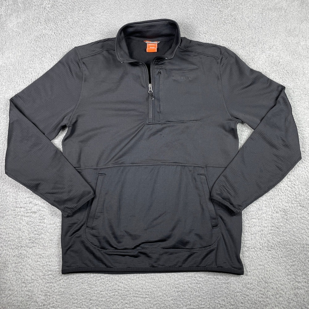 Merrell 1/4 Zip Pullover Fleece‎ Jacket Mens Medium Gray Textured Grid Sweater